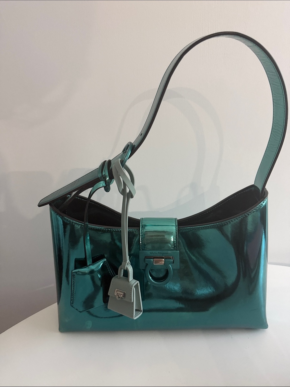 Salvatore Ferragamo Metallic Teal Shoulder Bag